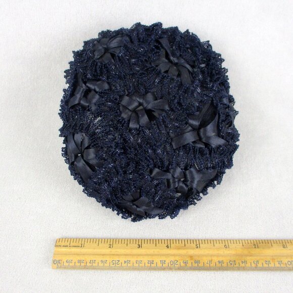 Blue Cocktail Hat Vintage 1960s Rafia Flower Juliet Cap Half Calot - Picture 5 of 6